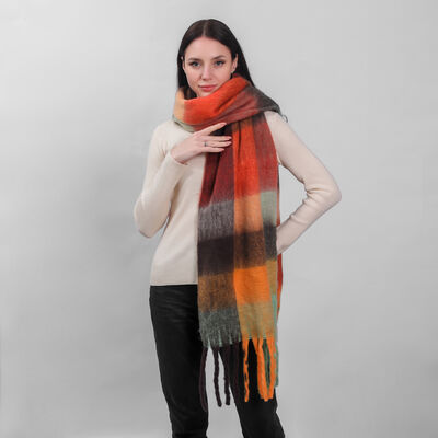 Irish Soft Check Scarf Pink Rust - Mustard